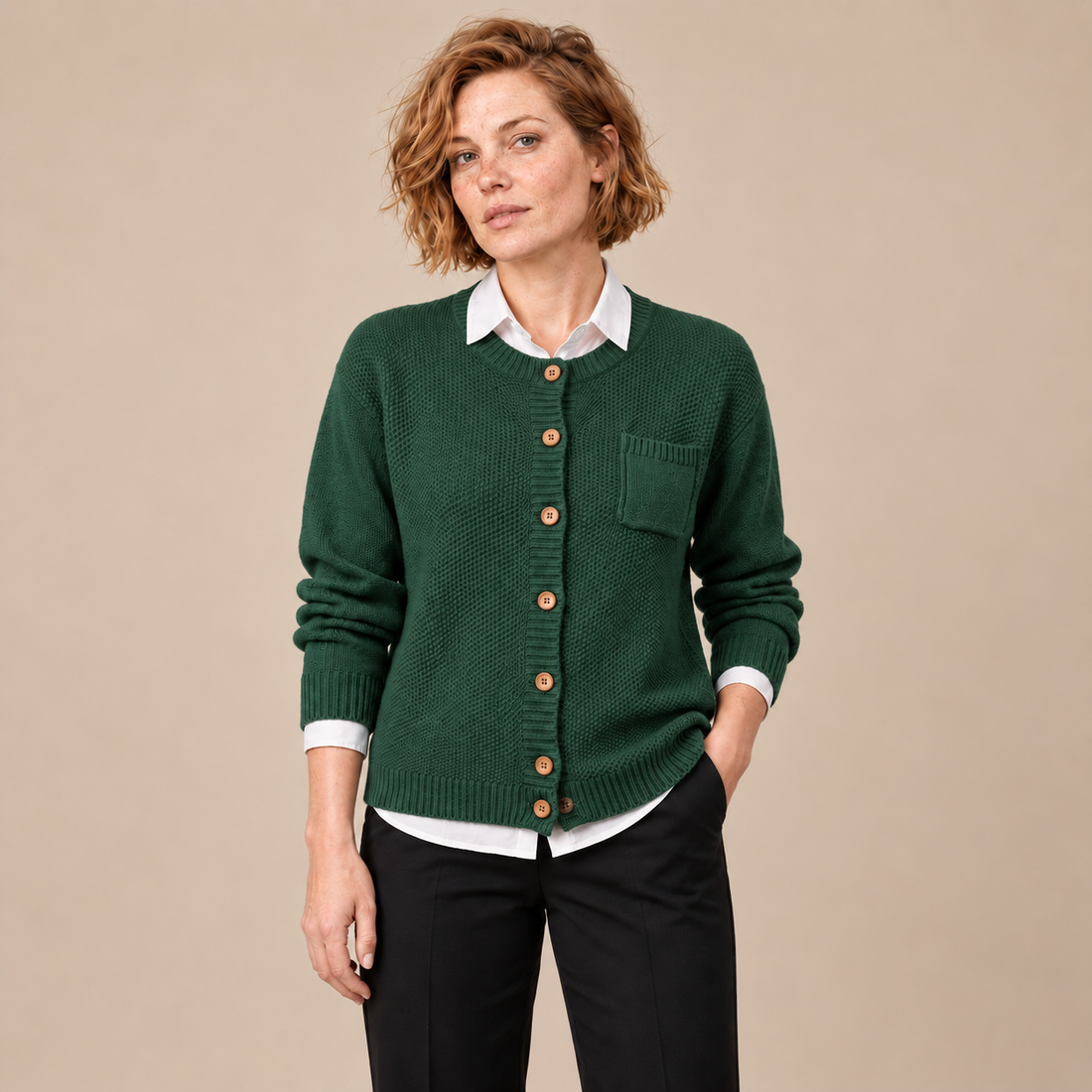 Damesvest met knoopsluiting en borstzak