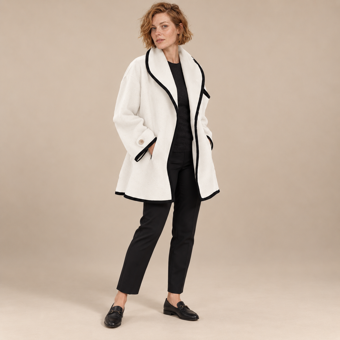 Oversized wollen damestrenchcoat met brede revers
