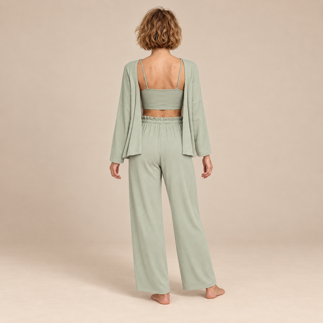 Driedelige loungeset voor dames met croptop, vest en broek