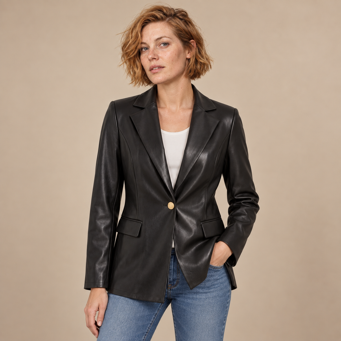 Getailleerde damesblazer met pied-de-poule en één knoop
