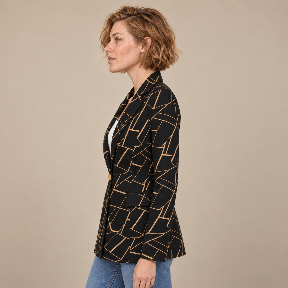 Getailleerde damesblazer met pied-de-poule en één knoop