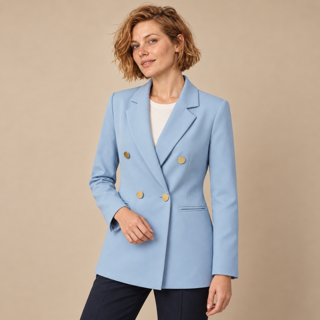Dubbelrijige damesblazer met reverskraag