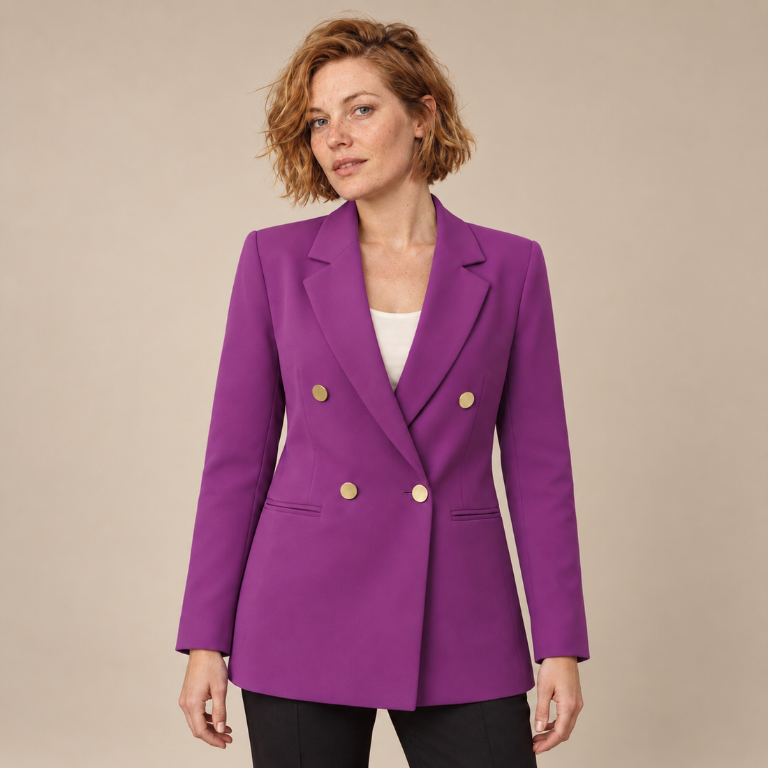 Dubbelrijige damesblazer met reverskraag