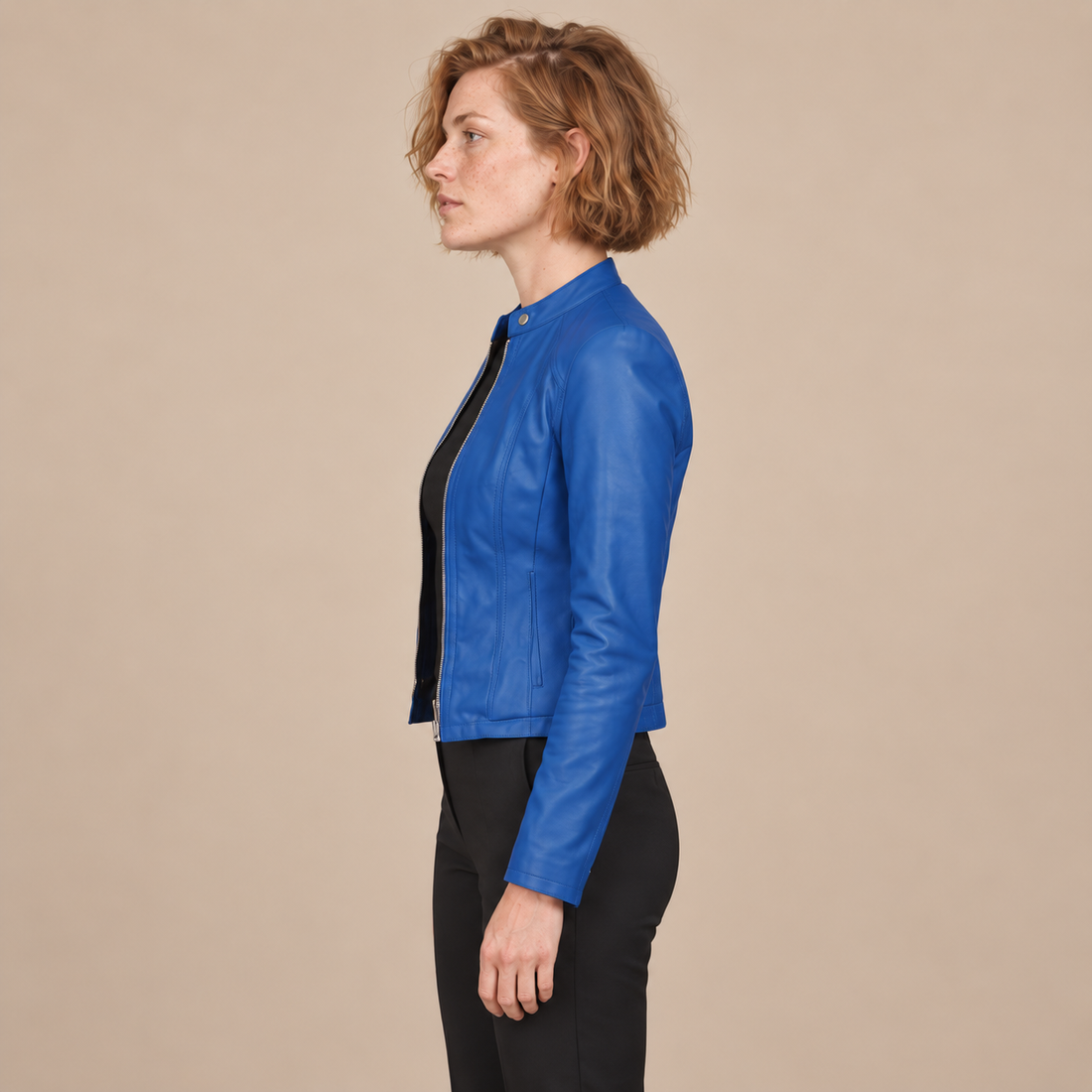 Bikerjack voor dames met opstaande kraag en ritssluiting