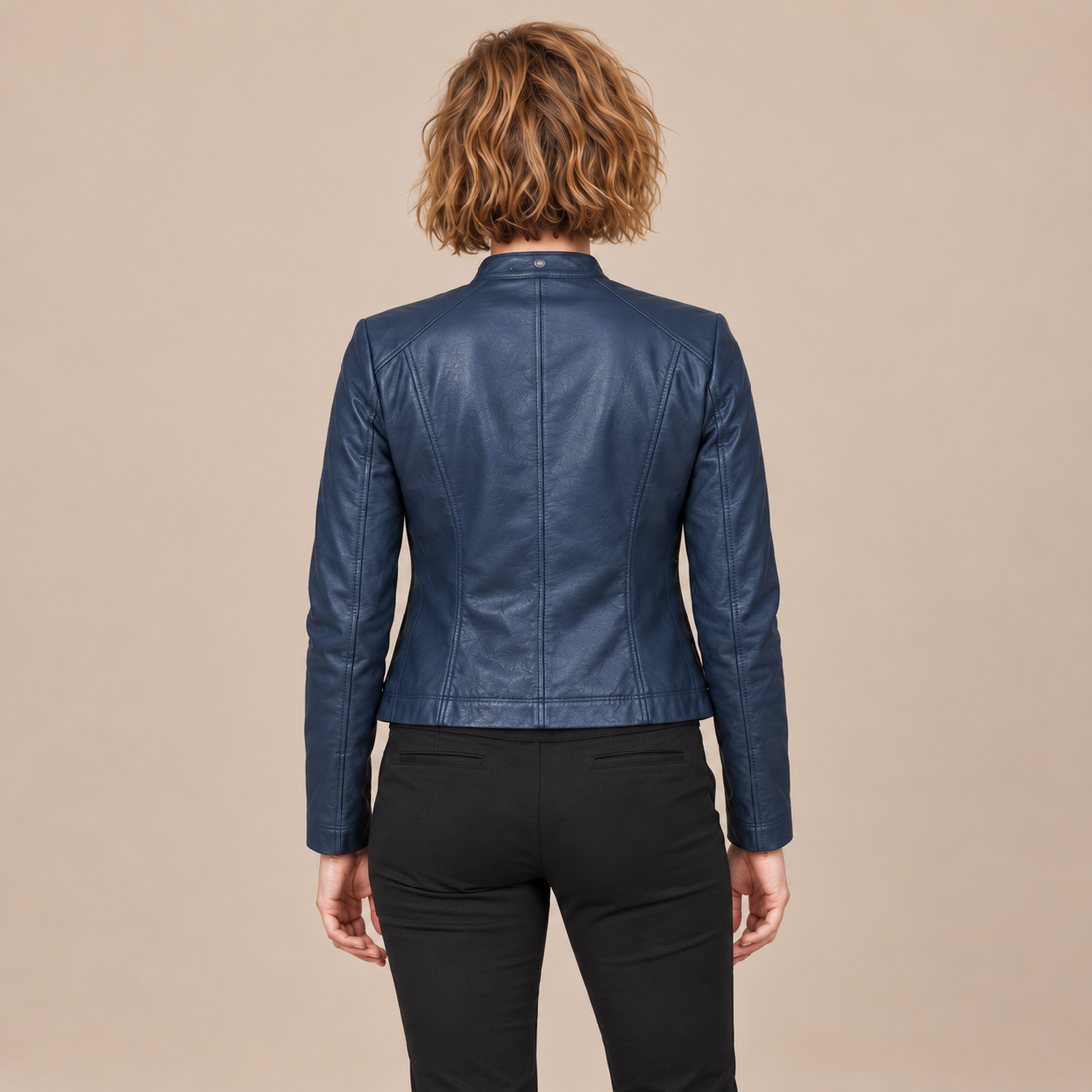 Bikerjack voor dames met opstaande kraag en ritssluiting