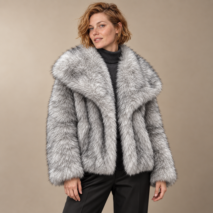 Jas van imitatiebont voor dames met oversized kraag