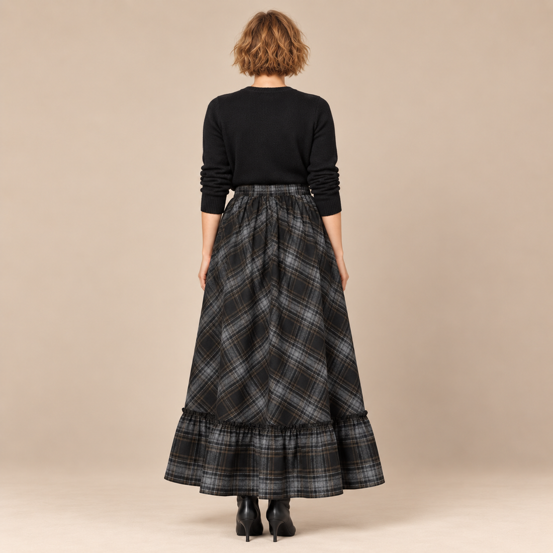 Maxirok voor dames met hoge taille en ruitpatroon