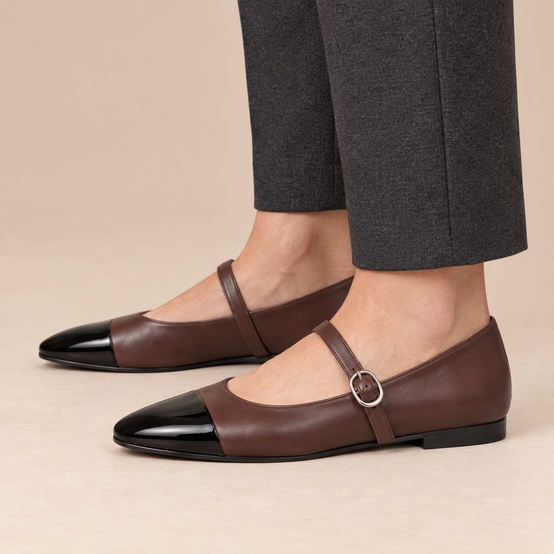 Leren platte mary janes voor dames met gespsluiting voor dagelijks gebruik