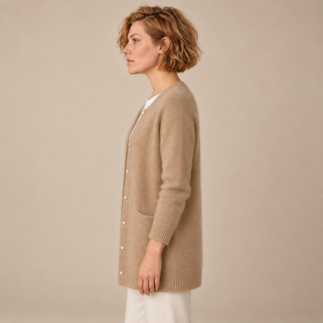 Damesvest met knoopsluiting, geribde boorden en zakken