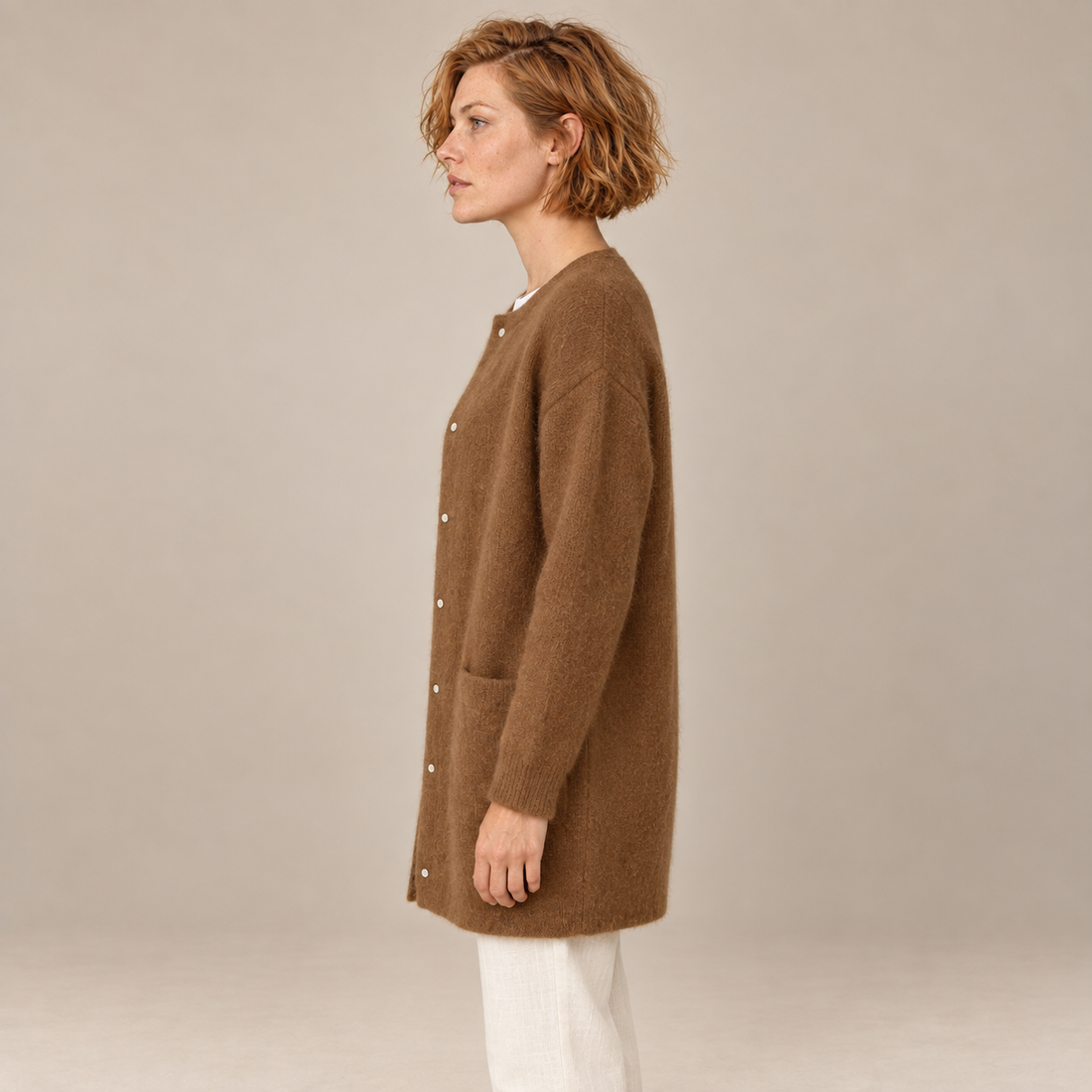 Damesvest met knoopsluiting, geribde boorden en zakken