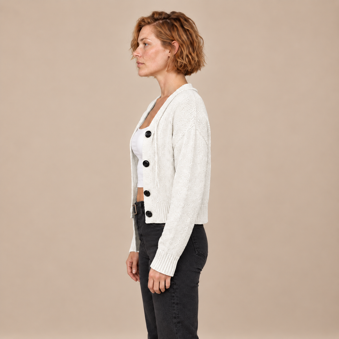 Damesvest met knoopsluiting en gewatteerde panelen
