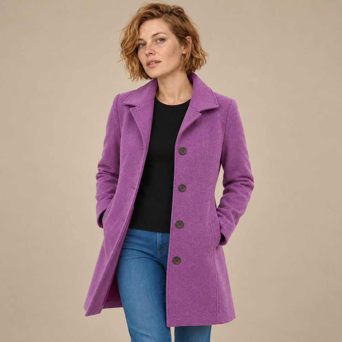Lange winterjas voor dames met knoopsluiting en reverskraag