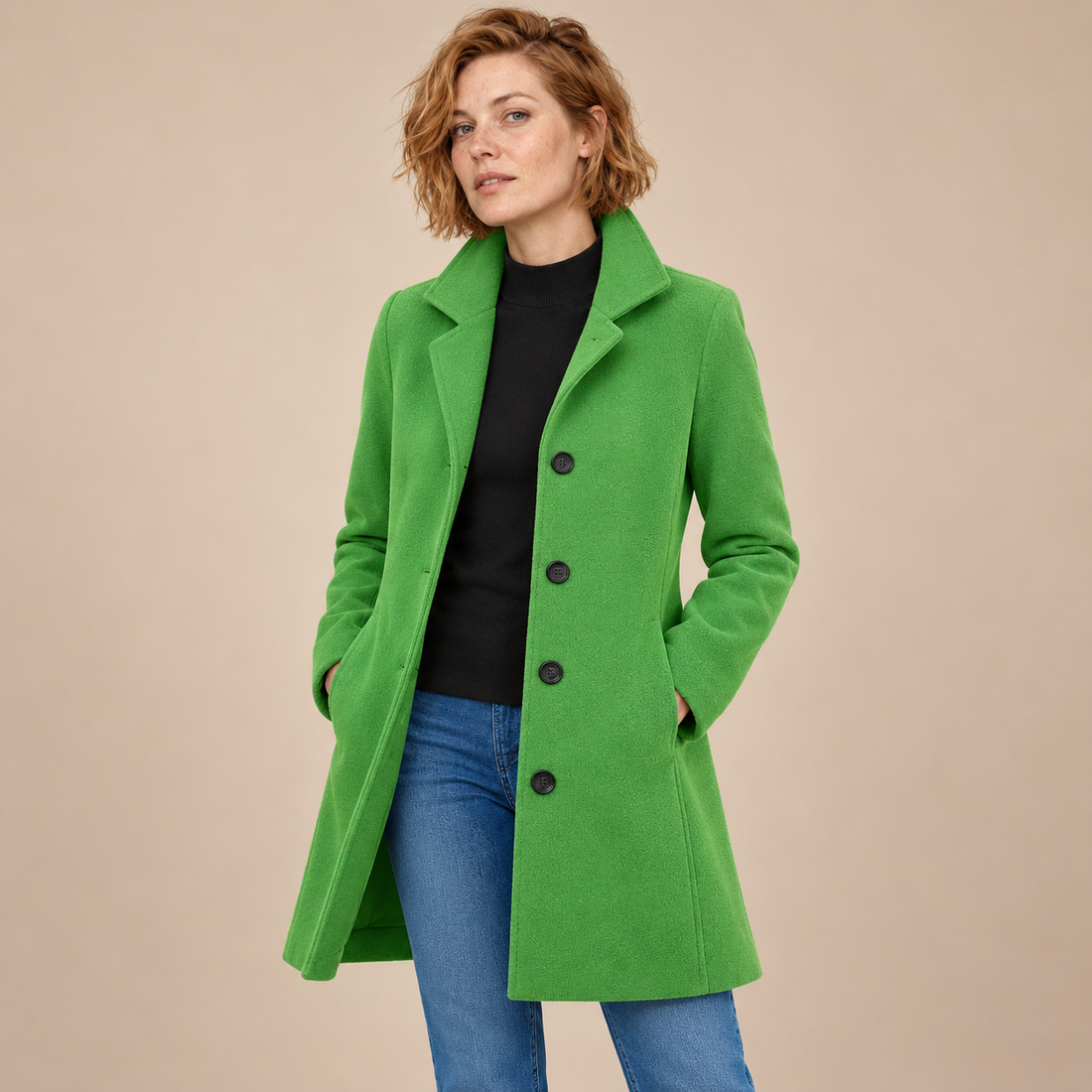 Lange winterjas voor dames met knoopsluiting en reverskraag