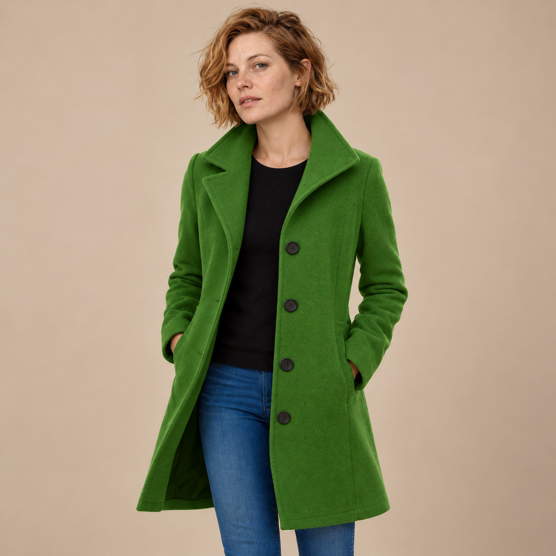Lange winterjas voor dames met knoopsluiting en reverskraag