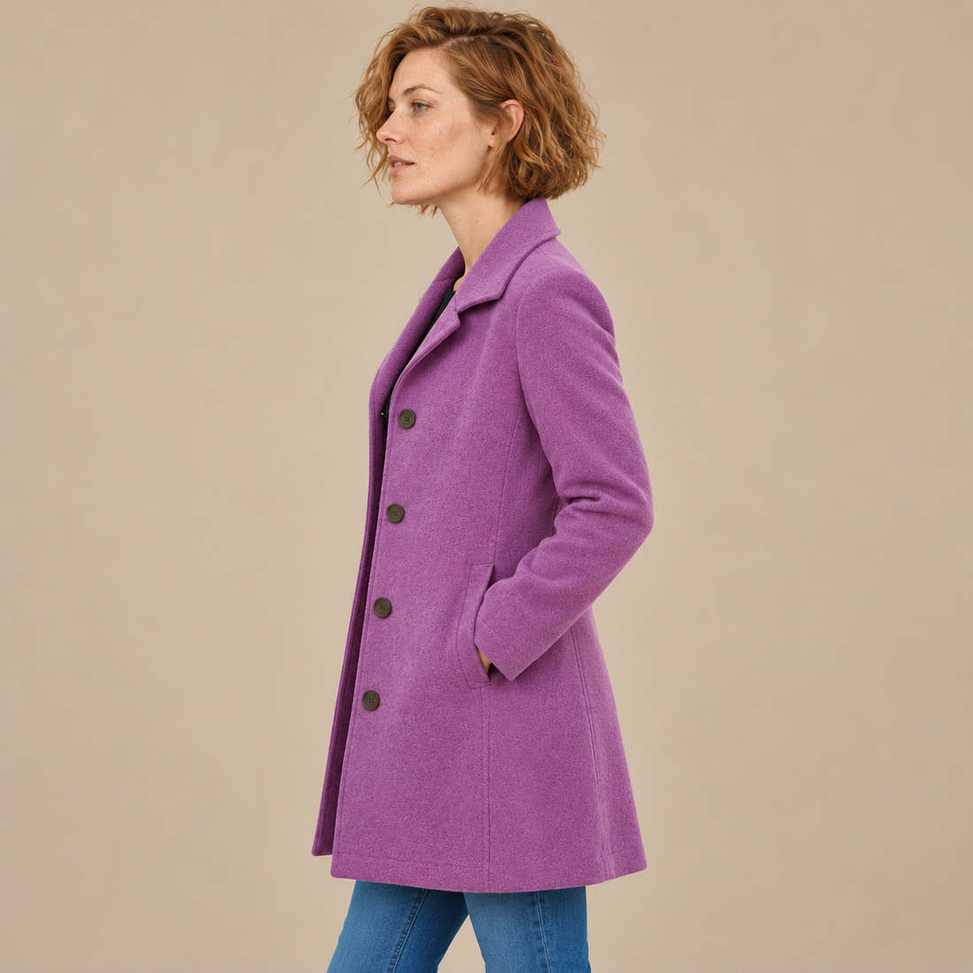 Lange winterjas voor dames met knoopsluiting en reverskraag