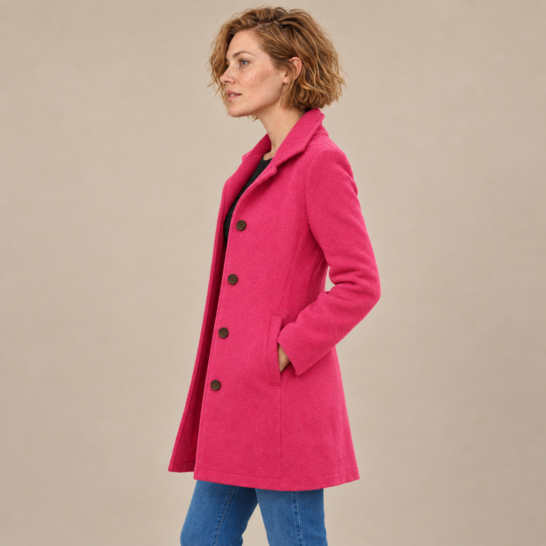 Lange winterjas voor dames met knoopsluiting en reverskraag