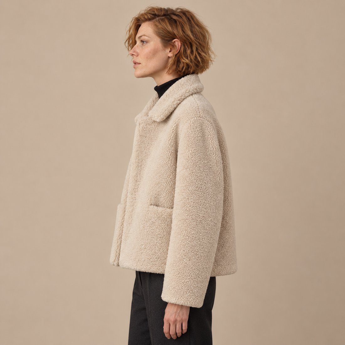 Teddyjas voor dames met oversized pasvorm en sjaalkraag