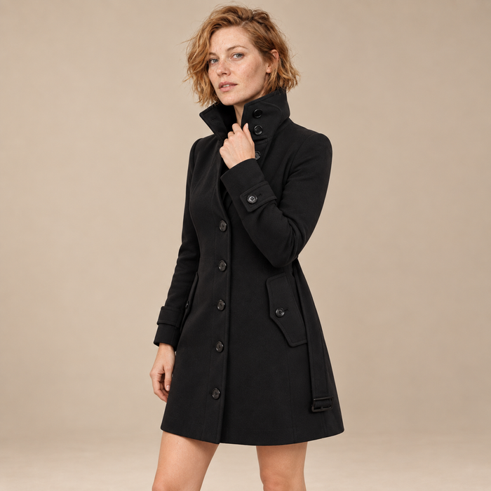 Damestrenchcoat met hoge hals, ceintuur en knoopsluiting