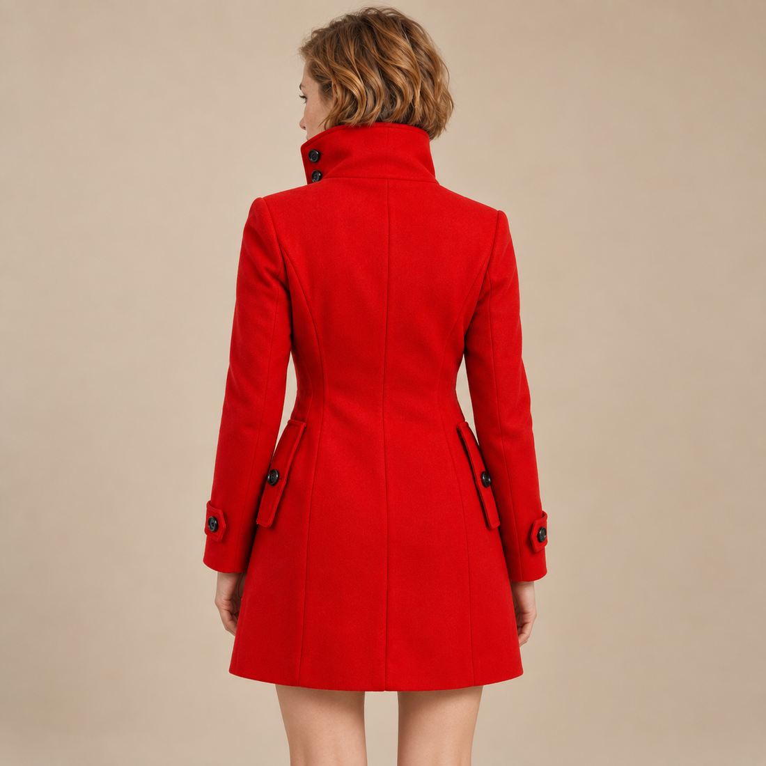 Damestrenchcoat met hoge hals, ceintuur en knoopsluiting