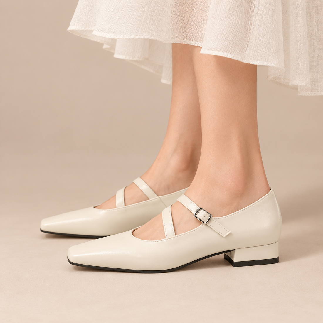 Mary jane pumps voor dames met enkelbandje en blokhak