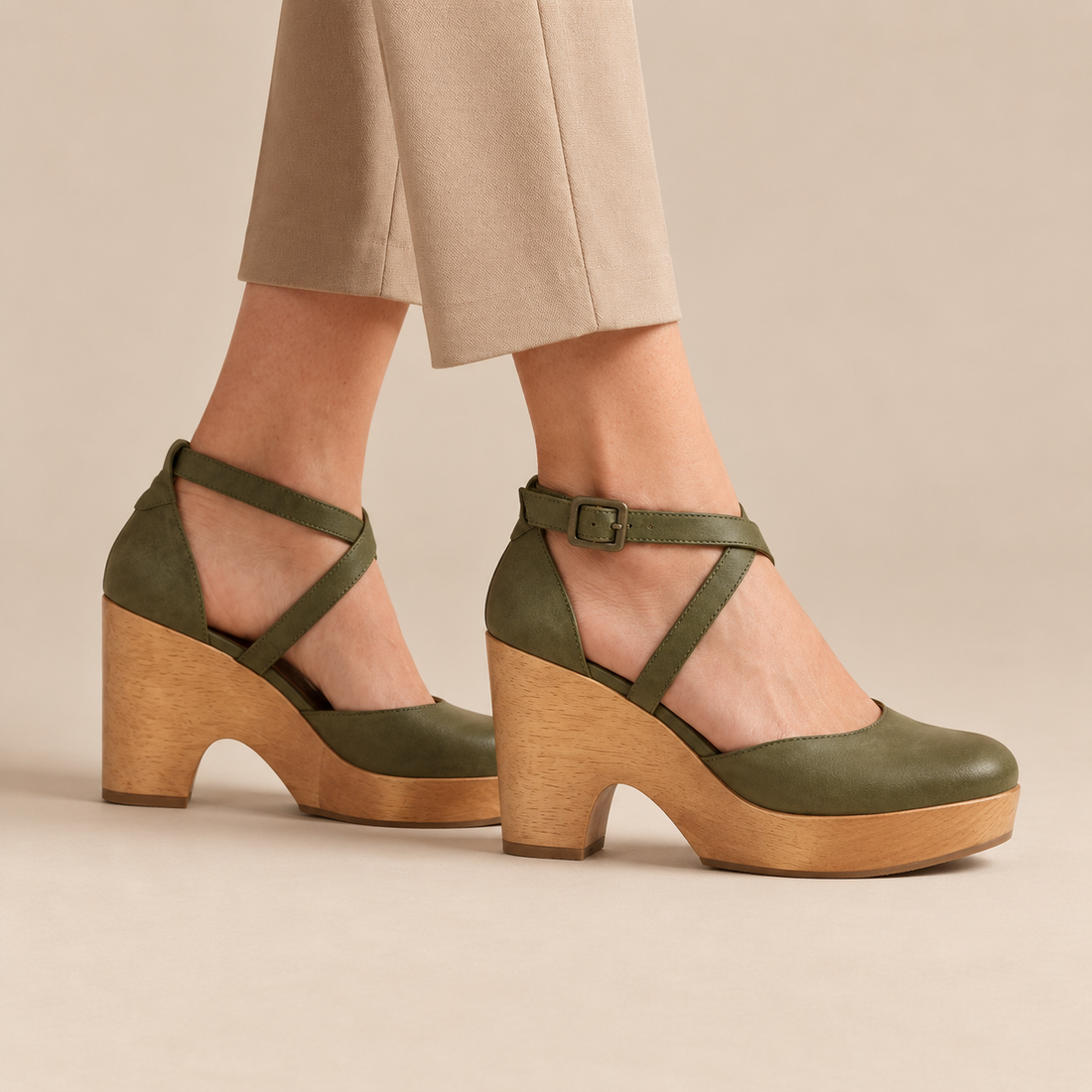 Mary jane pumps met plateau en enkelbandje voor dames