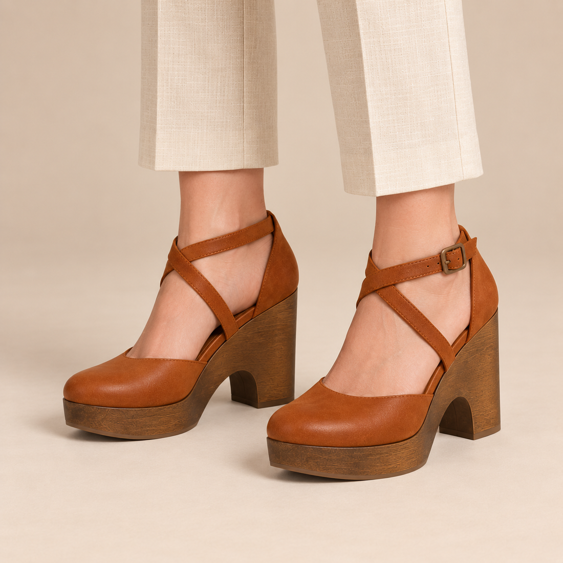 Mary jane pumps met plateau en enkelbandje voor dames