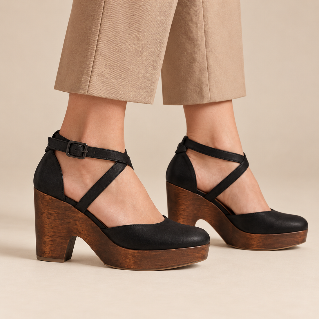 Mary jane pumps met plateau en enkelbandje voor dames
