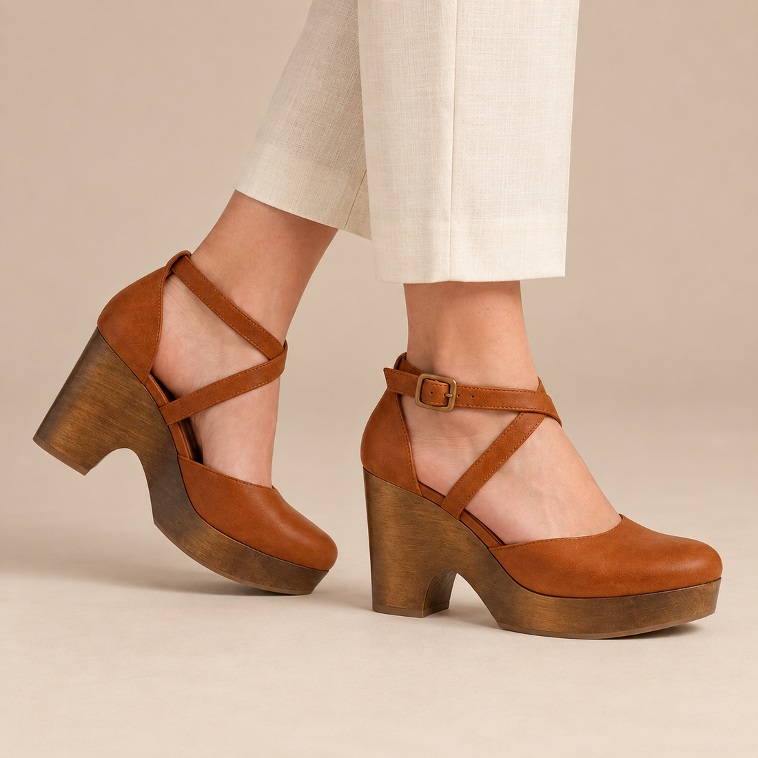 Mary jane pumps met plateau en enkelbandje voor dames