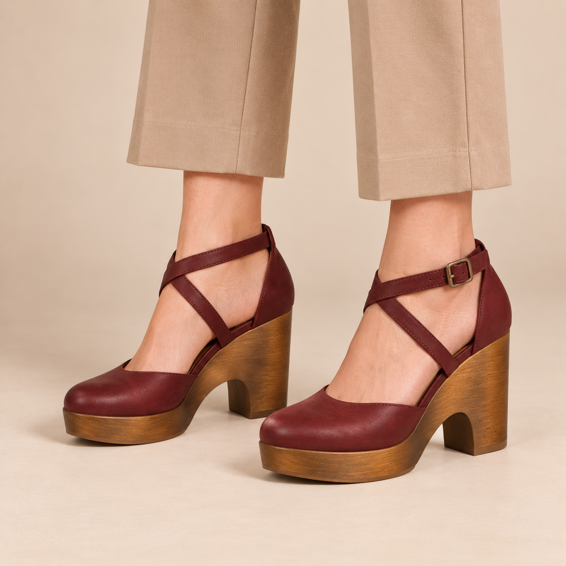 Mary jane pumps met plateau en enkelbandje voor dames