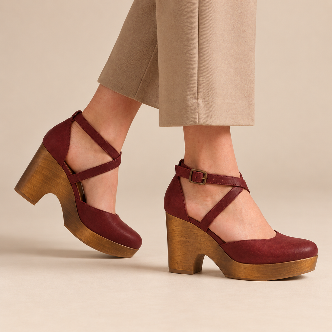 Mary jane pumps met plateau en enkelbandje voor dames