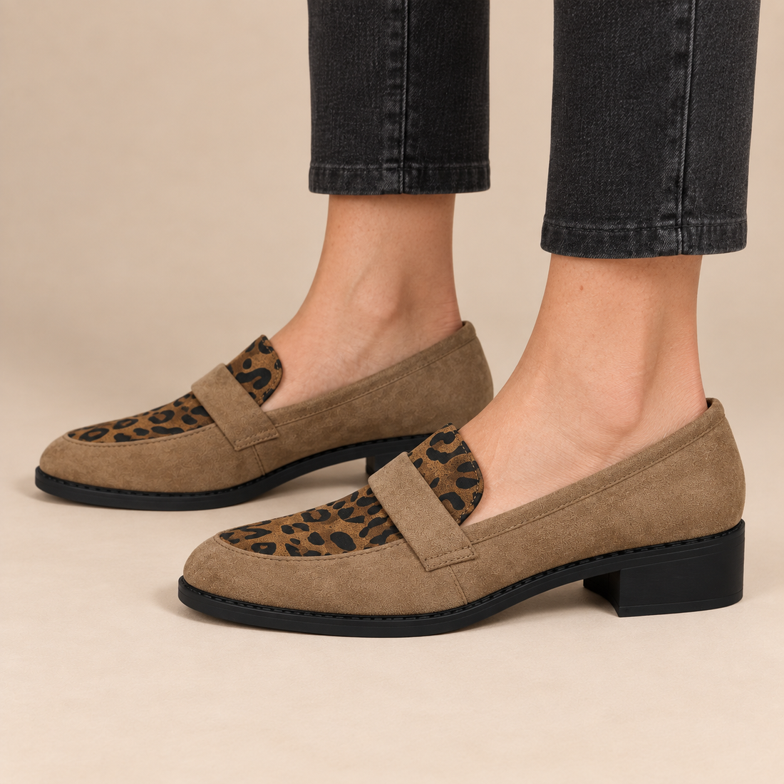 Instaploafers voor dames met luipaardprint en lage blokhak