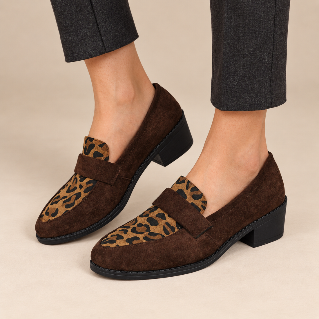 Instaploafers voor dames met luipaardprint en lage blokhak