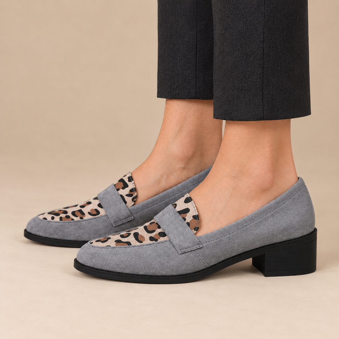 Instaploafers voor dames met luipaardprint en lage blokhak