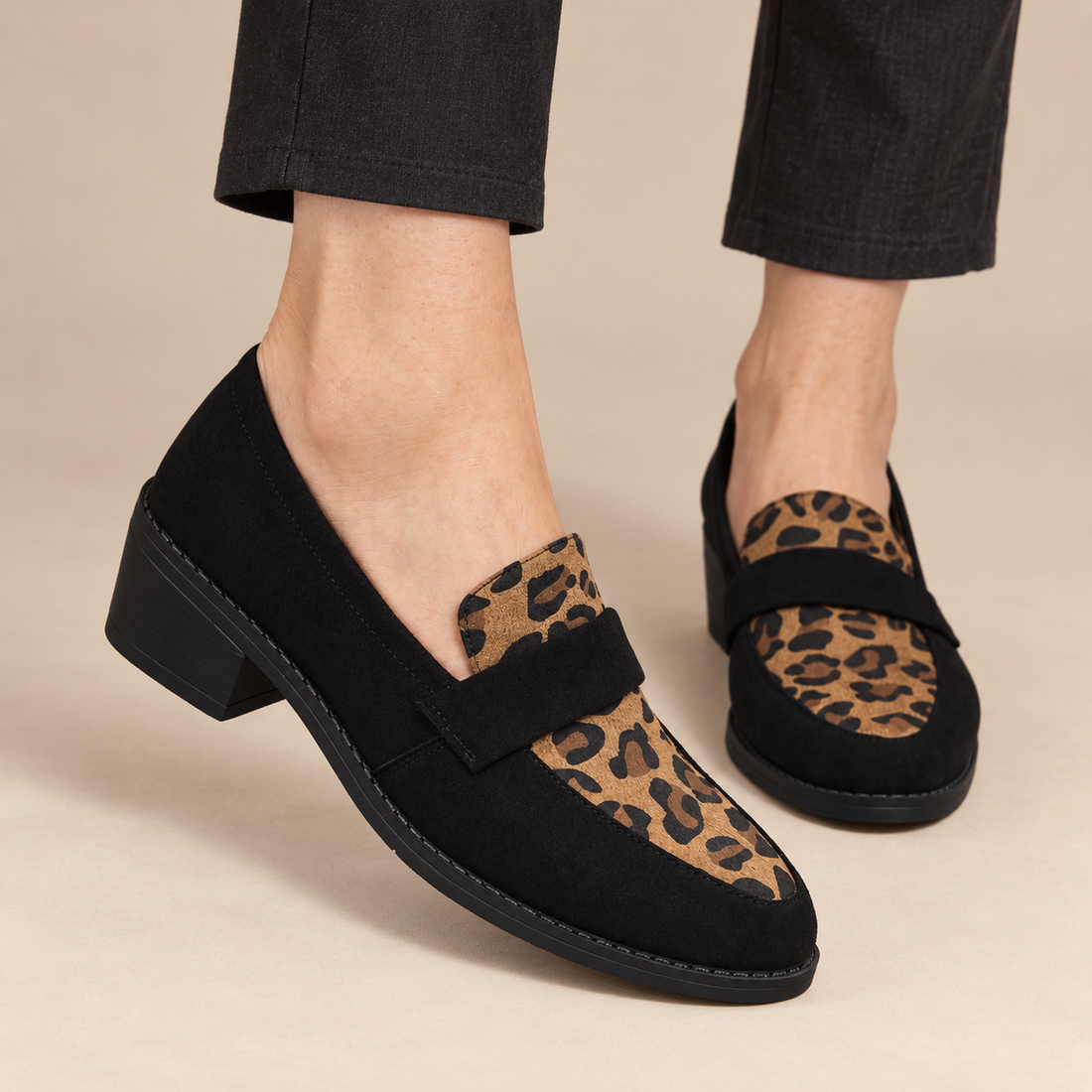 Instaploafers voor dames met luipaardprint en lage blokhak