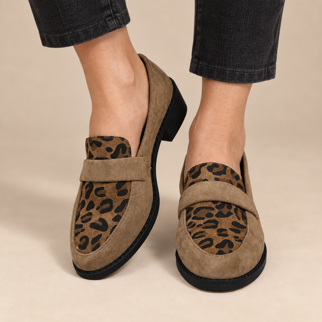 Instaploafers voor dames met luipaardprint en lage blokhak