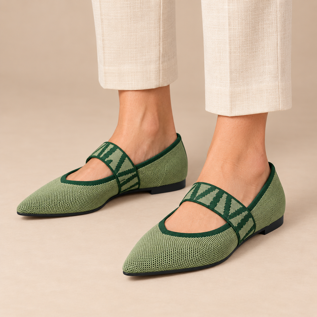 Platte mary janes voor dames met geblokt elastisch bandje