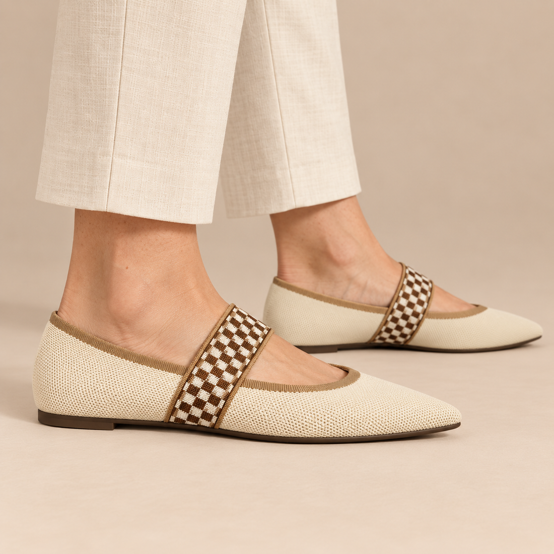 Platte mary janes voor dames met geblokt elastisch bandje