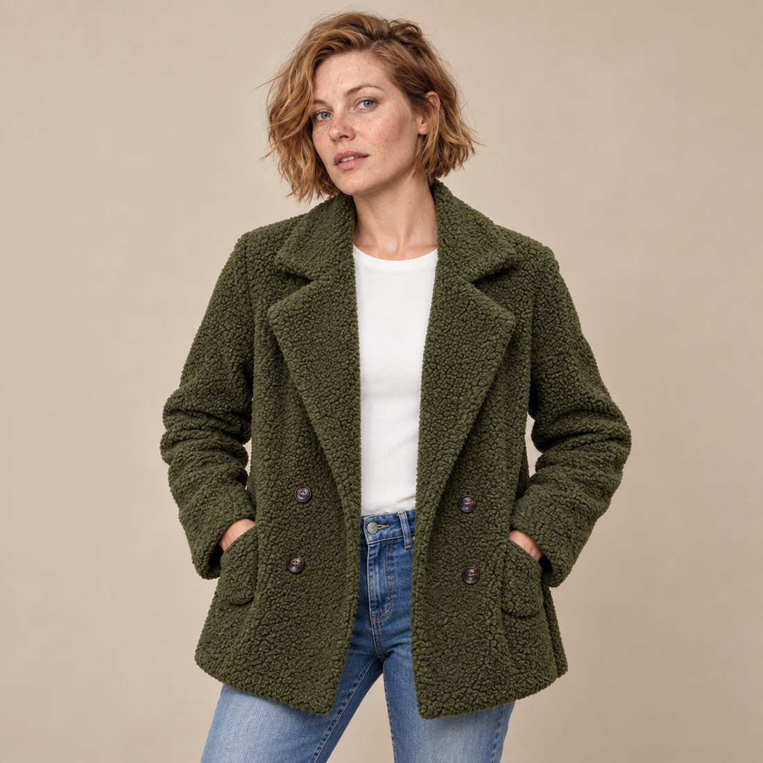 Teddyblazer voor dames met reverskraag en knoopsluiting
