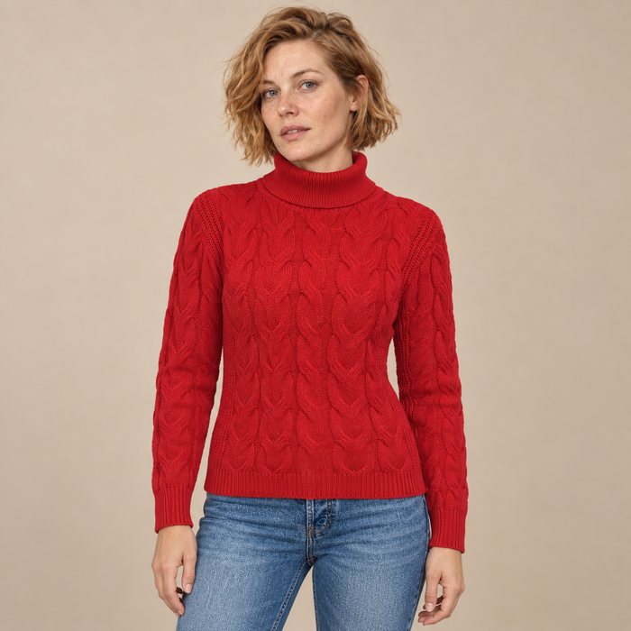 Knusse kabelgebreide coltrui voor dames