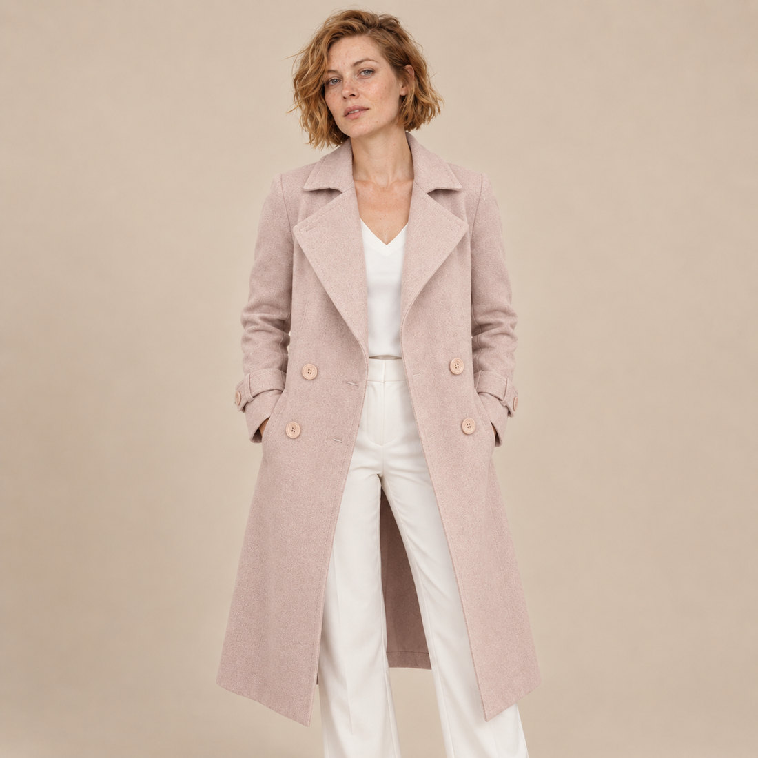 Lange damestrenchcoat met omslagkraag