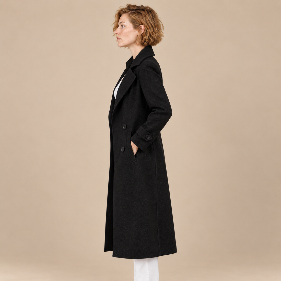 Lange damestrenchcoat met omslagkraag