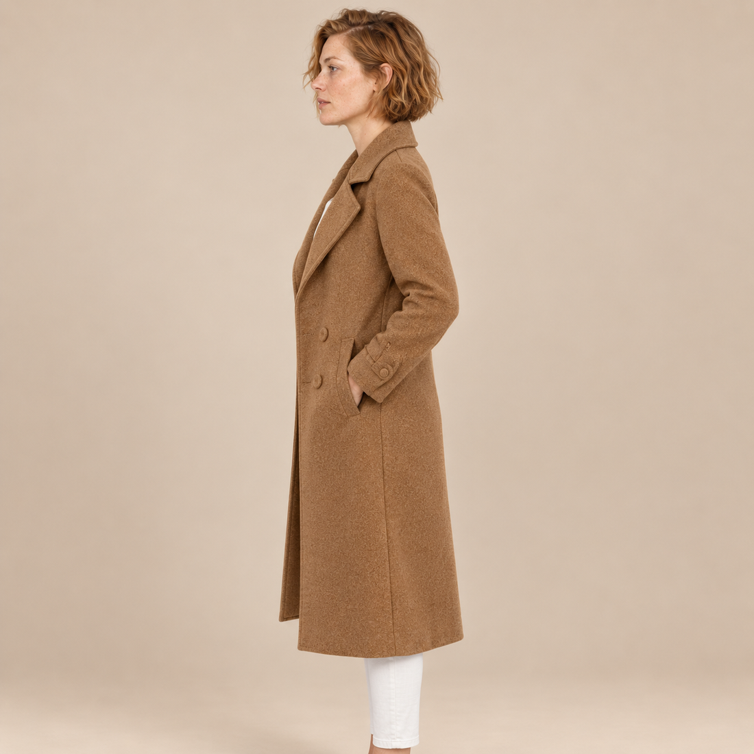 Lange damestrenchcoat met omslagkraag