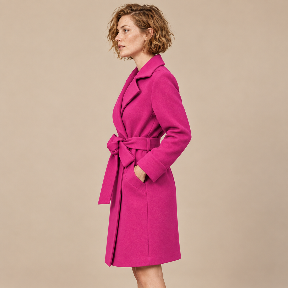 Damestrenchcoat met ceintuur en brede reverskraag