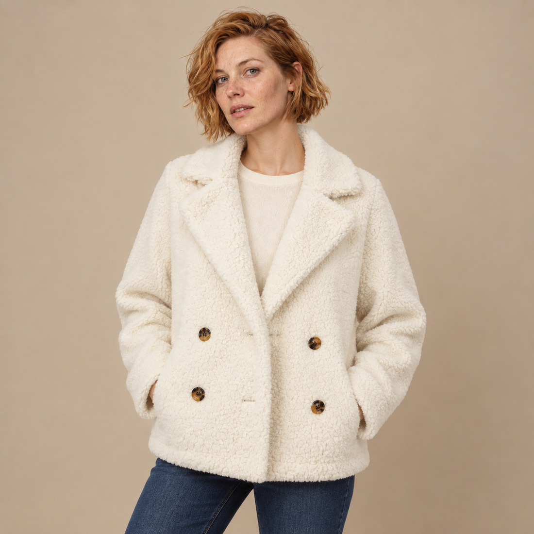 Oversized teddyjas voor dames met reverskraag