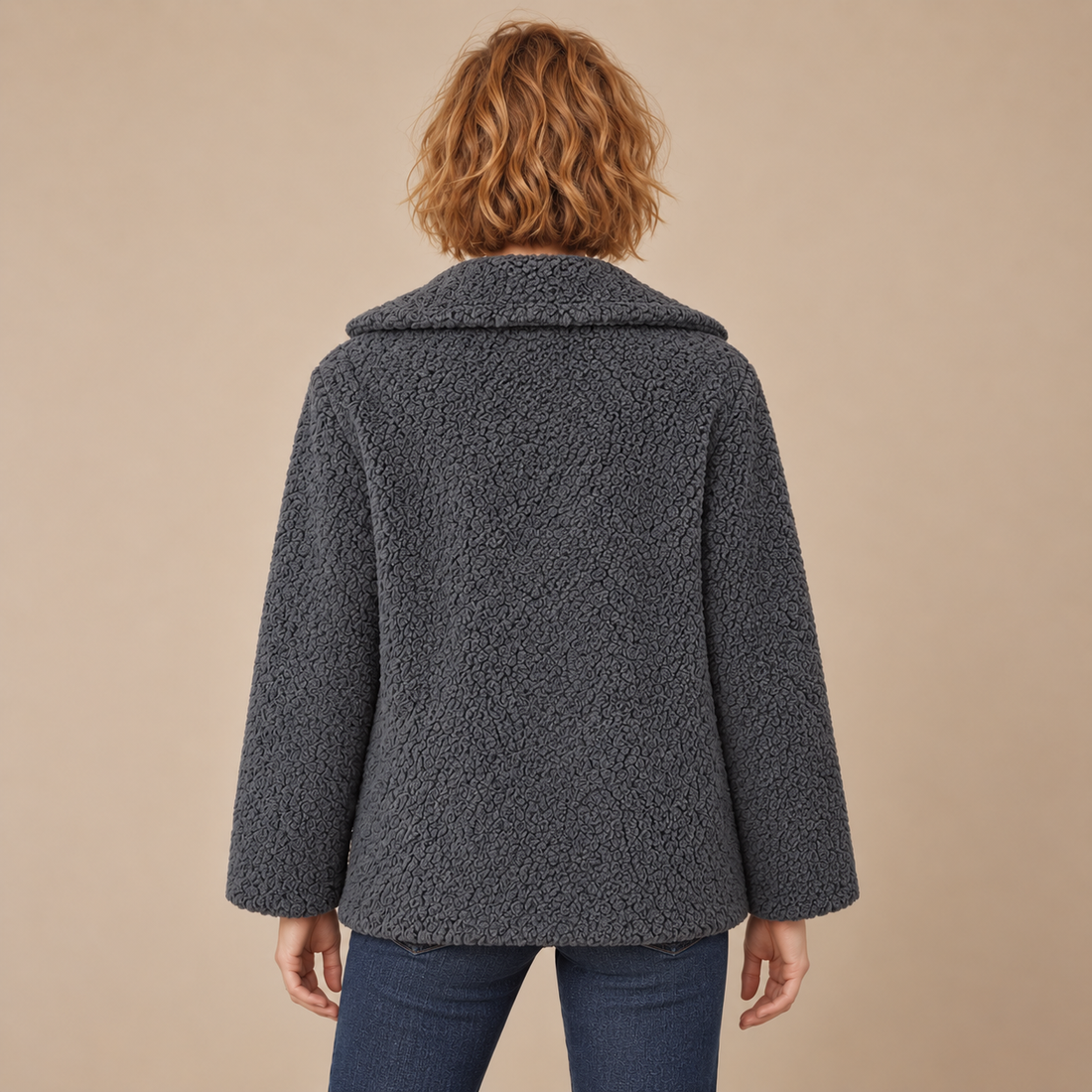 Oversized teddyjas voor dames met reverskraag