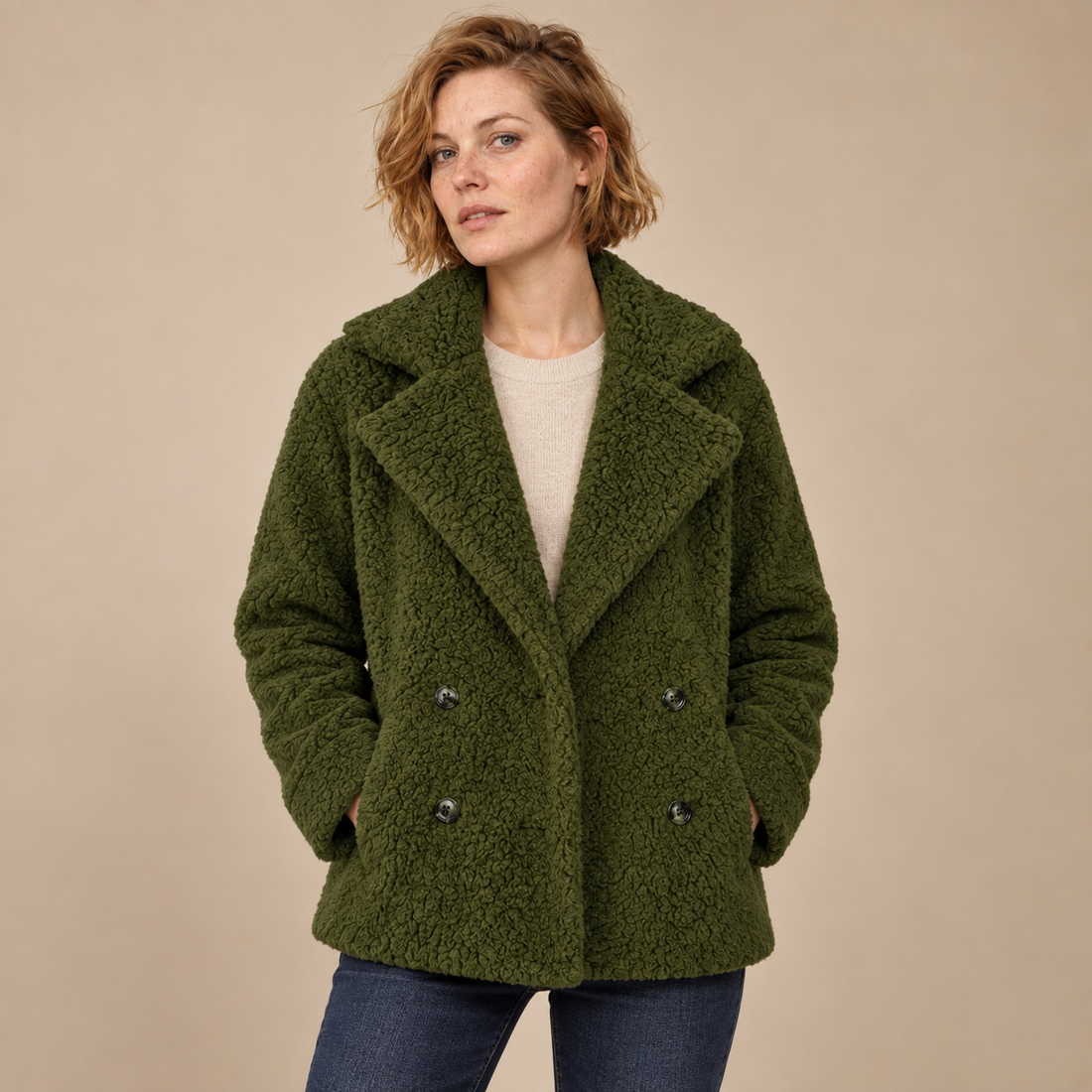 Oversized teddyjas voor dames met reverskraag