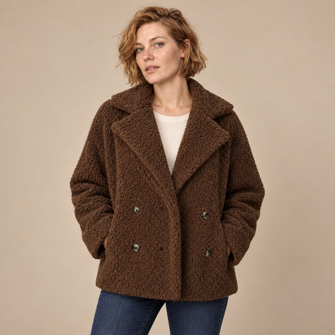 Oversized teddyjas voor dames met reverskraag