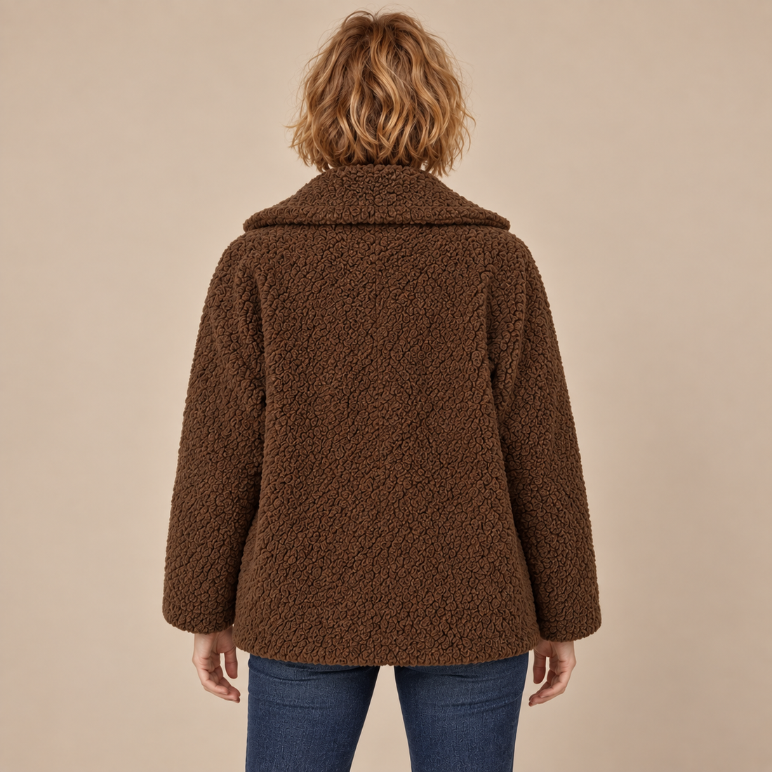 Oversized teddyjas voor dames met reverskraag