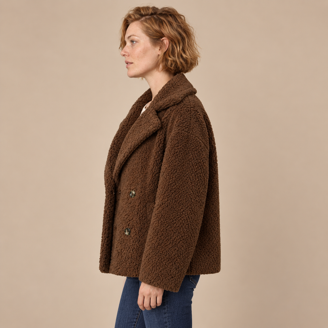 Oversized teddyjas voor dames met reverskraag