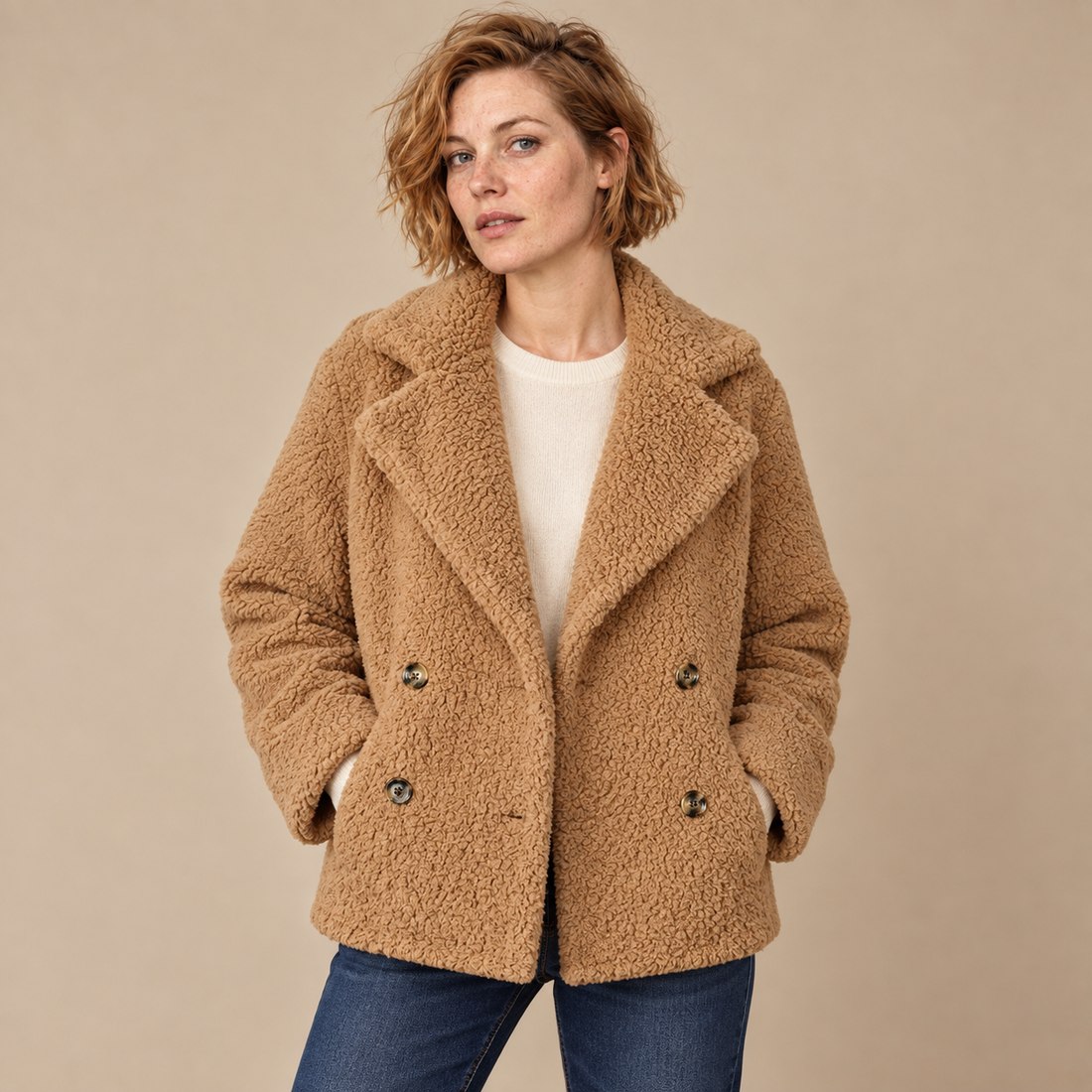 Oversized teddyjas voor dames met reverskraag